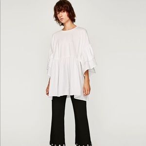 White T-Shirt with Ruffled Front